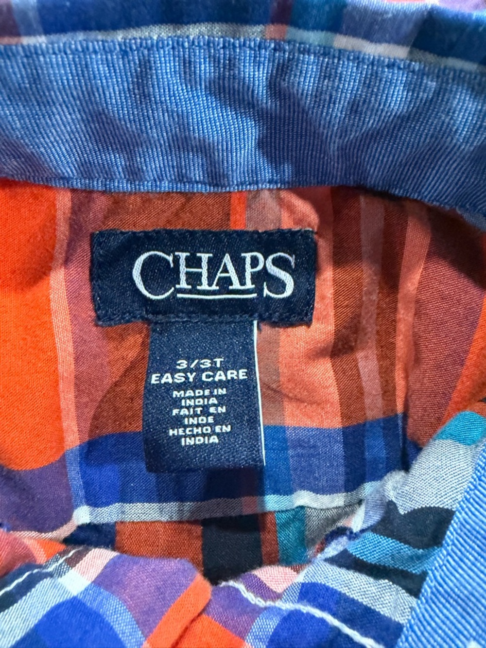 4/$20 Children's Orange & Blue Plaid Button-Up Shirt Cuffed Sleeves Cotton Blend - Picture 4 of 5